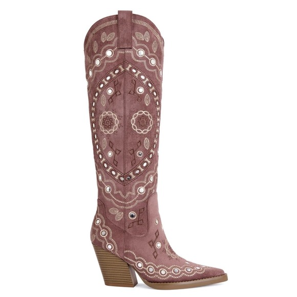 Azalea Wang Shoes - AZALEA WANG Aamina Tall Faux Suede Western Boots Mauve Pink 9 NWT